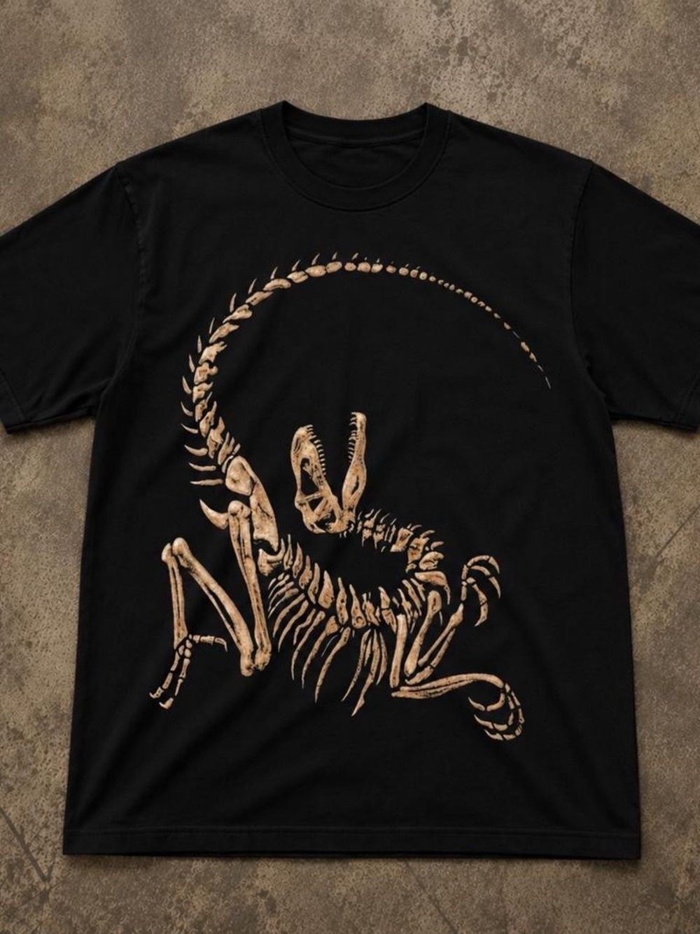 Gildan Black Tee with Tan Dinosaur Skeleton Graphic